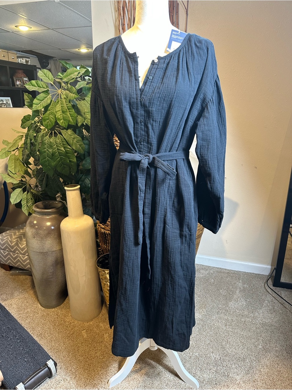 Target Black Long-Sleeve Button-Front Tie-Waist Dress